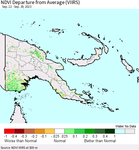 Papua New Guinea NDVI Departure from Average (VIIRS) Thematic Map For 9/22/2023 - 9/29/2023