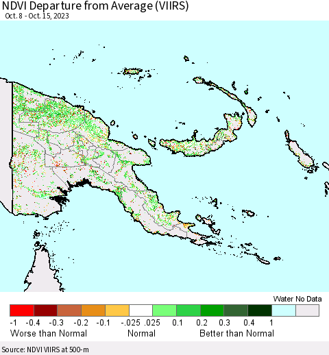 Papua New Guinea NDVI Departure from Average (VIIRS) Thematic Map For 10/8/2023 - 10/15/2023