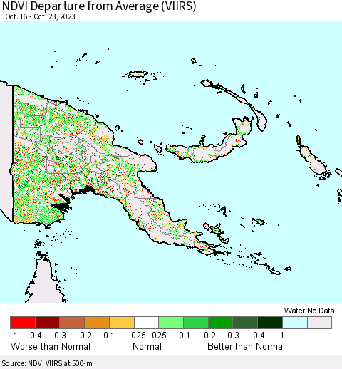 Papua New Guinea NDVI Departure from Average (VIIRS) Thematic Map For 10/16/2023 - 10/23/2023