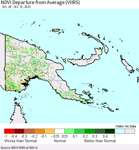 Papua New Guinea NDVI Departure from Average (VIIRS) Thematic Map For 10/24/2023 - 10/31/2023