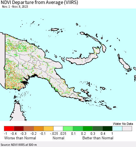Papua New Guinea NDVI Departure from Average (VIIRS) Thematic Map For 11/1/2023 - 11/8/2023