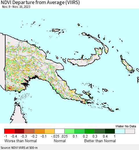 Papua New Guinea NDVI Departure from Average (VIIRS) Thematic Map For 11/9/2023 - 11/16/2023