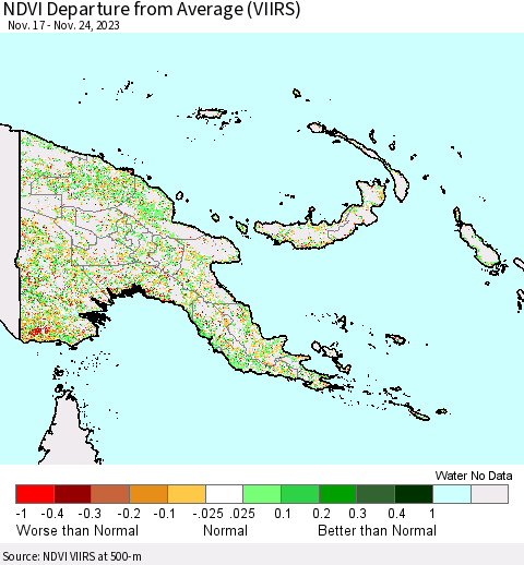 Papua New Guinea NDVI Departure from Average (VIIRS) Thematic Map For 11/17/2023 - 11/24/2023