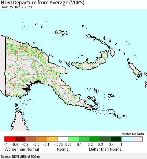 Papua New Guinea NDVI Departure from Average (VIIRS) Thematic Map For 11/25/2023 - 12/2/2023