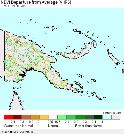 Papua New Guinea NDVI Departure from Average (VIIRS) Thematic Map For 12/3/2023 - 12/10/2023