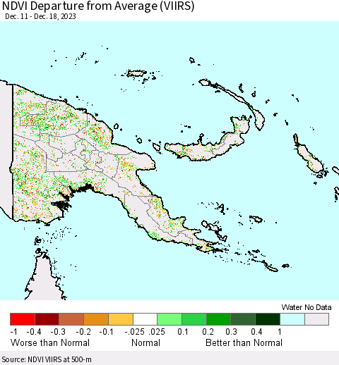 Papua New Guinea NDVI Departure from Average (VIIRS) Thematic Map For 12/11/2023 - 12/18/2023