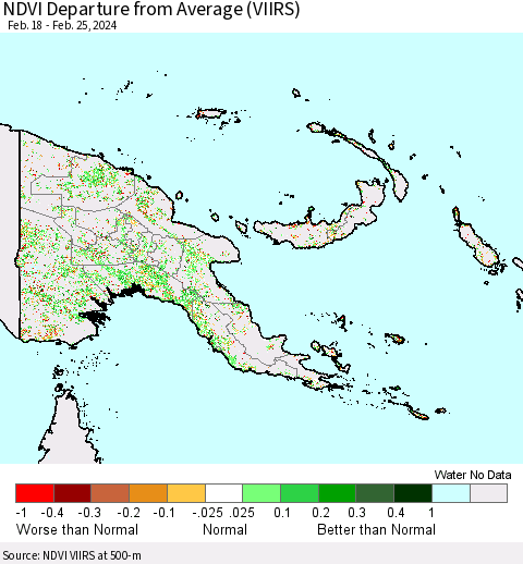 Papua New Guinea NDVI Departure from Average (VIIRS) Thematic Map For 2/18/2024 - 2/25/2024