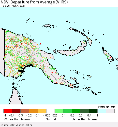Papua New Guinea NDVI Departure from Average (VIIRS) Thematic Map For 2/26/2024 - 3/4/2024