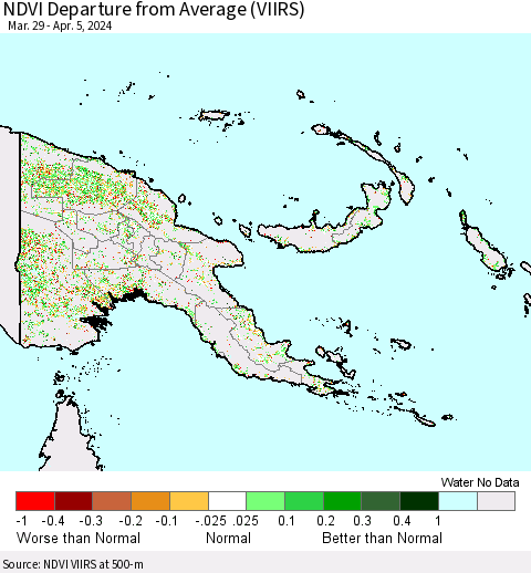 Papua New Guinea NDVI Departure from Average (VIIRS) Thematic Map For 3/29/2024 - 4/5/2024