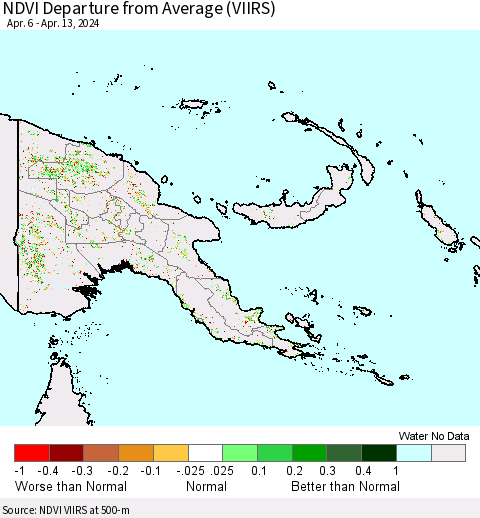 Papua New Guinea NDVI Departure from Average (VIIRS) Thematic Map For 4/6/2024 - 4/13/2024