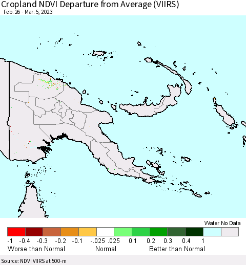 Papua New Guinea Cropland NDVI Departure from Average (VIIRS) Thematic Map For 2/26/2023 - 3/5/2023
