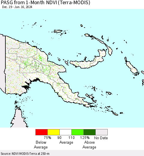 Papua New Guinea PASG from 1-Month NDVI (Terra-MODIS) Thematic Map For 1/9/2024 - 1/16/2024