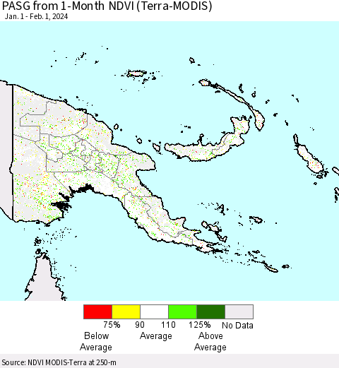 Papua New Guinea PASG from 1-Month NDVI (Terra-MODIS) Thematic Map For 1/25/2024 - 2/1/2024