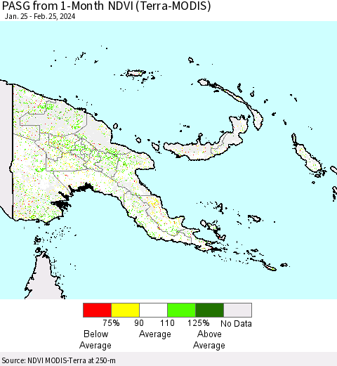 Papua New Guinea PASG from 1-Month NDVI (Terra-MODIS) Thematic Map For 2/18/2024 - 2/25/2024