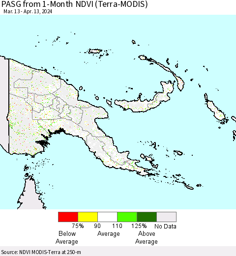 Papua New Guinea PASG from 1-Month NDVI (Terra-MODIS) Thematic Map For 4/6/2024 - 4/13/2024