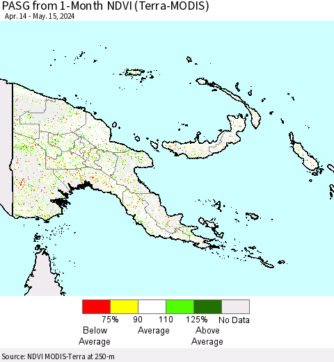Papua New Guinea PASG from 1-Month NDVI (Terra-MODIS) Thematic Map For 5/8/2024 - 5/15/2024