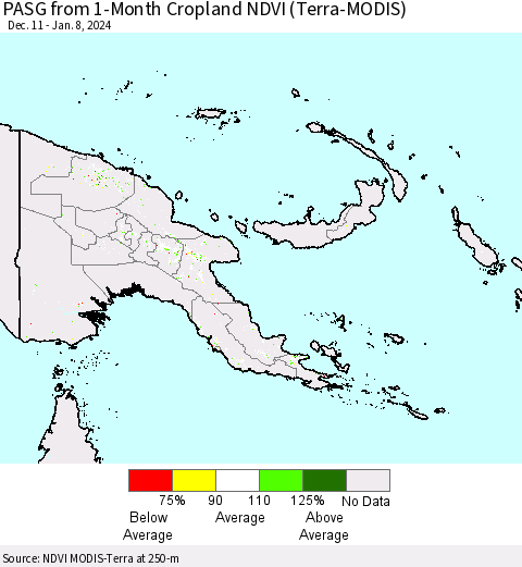 Papua New Guinea PASG from 1-Month Cropland NDVI (Terra-MODIS) Thematic Map For 1/1/2024 - 1/8/2024