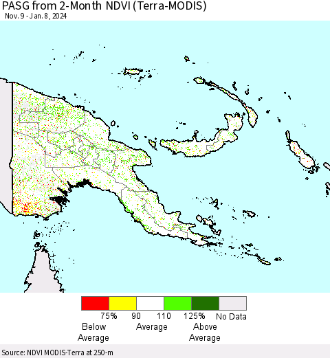 Papua New Guinea PASG from 2-Month NDVI (Terra-MODIS) Thematic Map For 1/1/2024 - 1/8/2024