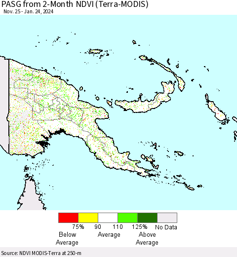 Papua New Guinea PASG from 2-Month NDVI (Terra-MODIS) Thematic Map For 1/17/2024 - 1/24/2024