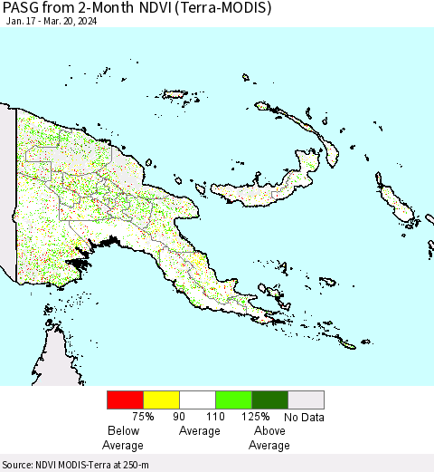 Papua New Guinea PASG from 2-Month NDVI (Terra-MODIS) Thematic Map For 3/13/2024 - 3/20/2024