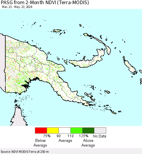 Papua New Guinea PASG from 2-Month NDVI (Terra-MODIS) Thematic Map For 5/16/2024 - 5/23/2024