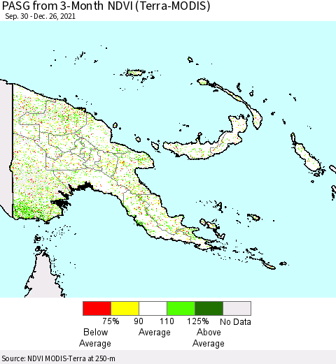 Papua New Guinea PASG from 3-Month NDVI (Terra-MODIS) Thematic Map For 12/26/2021 - 1/2/2022