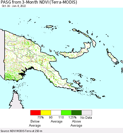 Papua New Guinea PASG from 3-Month NDVI (Terra-MODIS) Thematic Map For 1/1/2022 - 1/8/2022