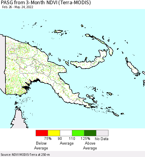 Papua New Guinea PASG from 3-Month NDVI (Terra-MODIS) Thematic Map For 5/17/2022 - 5/24/2022