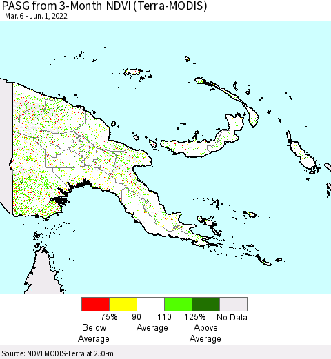 Papua New Guinea PASG from 3-Month NDVI (Terra-MODIS) Thematic Map For 5/25/2022 - 6/1/2022