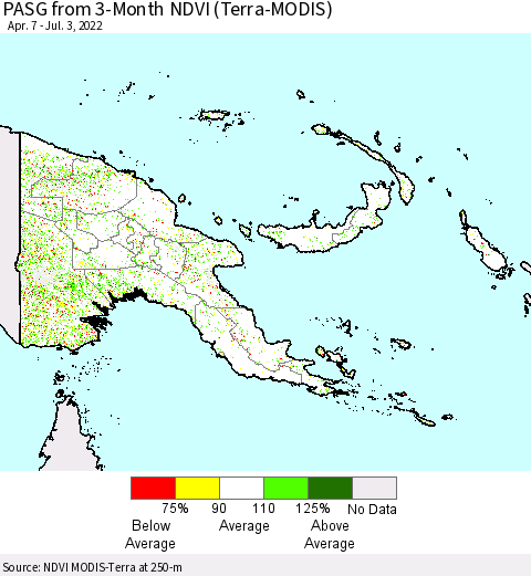 Papua New Guinea PASG from 3-Month NDVI (Terra-MODIS) Thematic Map For 6/26/2022 - 7/3/2022