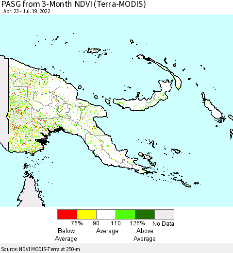 Papua New Guinea PASG from 3-Month NDVI (Terra-MODIS) Thematic Map For 7/12/2022 - 7/19/2022