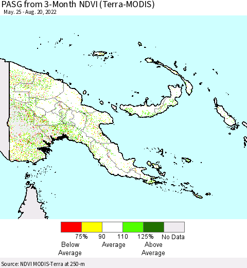 Papua New Guinea PASG from 3-Month NDVI (Terra-MODIS) Thematic Map For 8/13/2022 - 8/20/2022