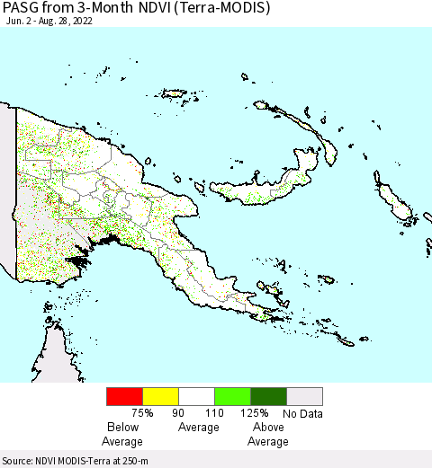 Papua New Guinea PASG from 3-Month NDVI (Terra-MODIS) Thematic Map For 8/21/2022 - 8/28/2022