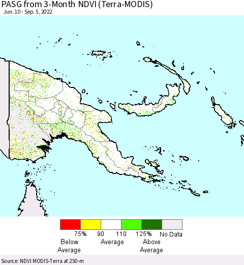 Papua New Guinea PASG from 3-Month NDVI (Terra-MODIS) Thematic Map For 8/29/2022 - 9/5/2022