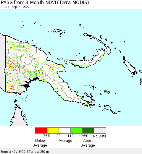 Papua New Guinea PASG from 3-Month NDVI (Terra-MODIS) Thematic Map For 9/22/2022 - 9/29/2022
