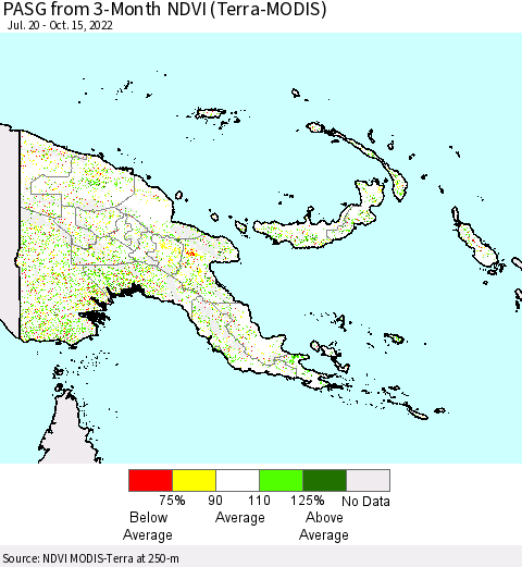 Papua New Guinea PASG from 3-Month NDVI (Terra-MODIS) Thematic Map For 10/8/2022 - 10/15/2022