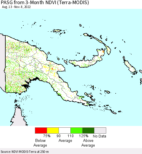 Papua New Guinea PASG from 3-Month NDVI (Terra-MODIS) Thematic Map For 11/1/2022 - 11/8/2022