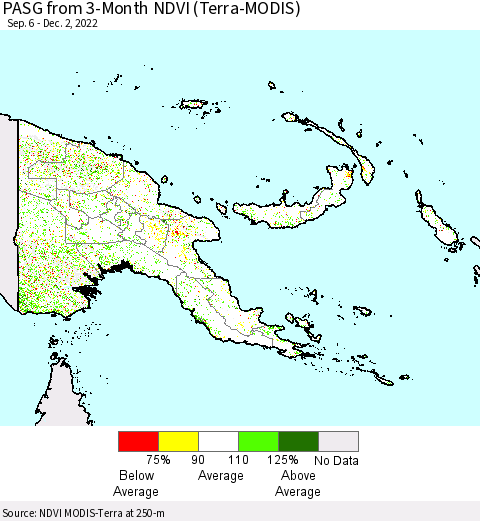 Papua New Guinea PASG from 3-Month NDVI (Terra-MODIS) Thematic Map For 11/25/2022 - 12/2/2022