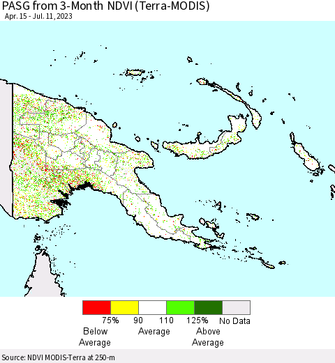 Papua New Guinea PASG from 3-Month NDVI (Terra-MODIS) Thematic Map For 7/4/2023 - 7/11/2023