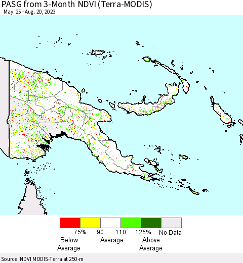 Papua New Guinea PASG from 3-Month NDVI (Terra-MODIS) Thematic Map For 8/13/2023 - 8/20/2023