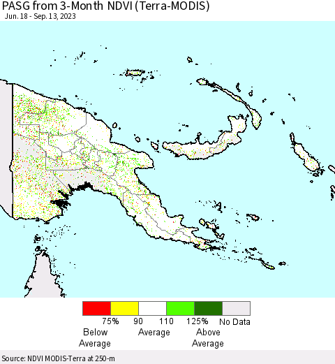 Papua New Guinea PASG from 3-Month NDVI (Terra-MODIS) Thematic Map For 9/6/2023 - 9/13/2023