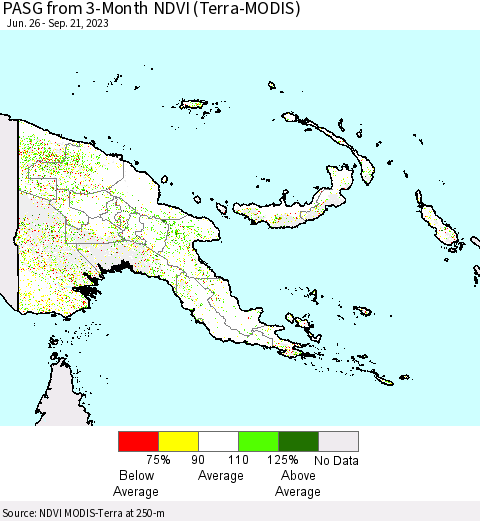 Papua New Guinea PASG from 3-Month NDVI (Terra-MODIS) Thematic Map For 9/14/2023 - 9/21/2023