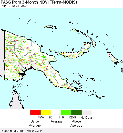 Papua New Guinea PASG from 3-Month NDVI (Terra-MODIS) Thematic Map For 11/1/2023 - 11/8/2023