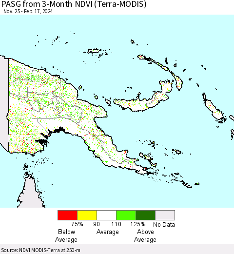 Papua New Guinea PASG from 3-Month NDVI (Terra-MODIS) Thematic Map For 2/10/2024 - 2/17/2024