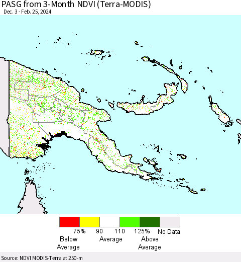 Papua New Guinea PASG from 3-Month NDVI (Terra-MODIS) Thematic Map For 2/18/2024 - 2/25/2024