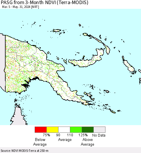 Papua New Guinea PASG from 3-Month NDVI (Terra-MODIS) Thematic Map For 5/24/2024 - 5/31/2024