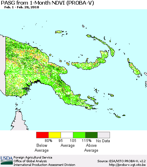 Papua New Guinea PASG from 1-Month NDVI (PROBA-V) Thematic Map For 2/21/2018 - 2/28/2018