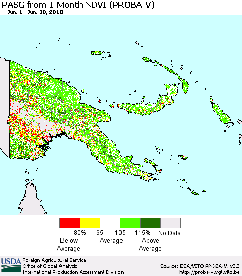 Papua New Guinea PASG from 1-Month NDVI (PROBA-V) Thematic Map For 6/21/2018 - 6/30/2018