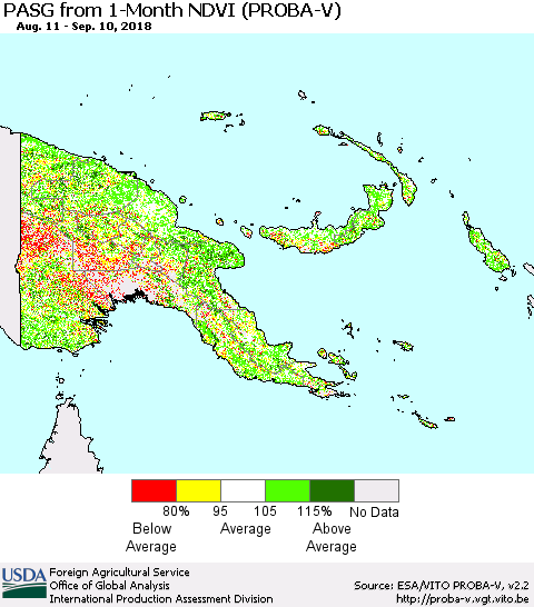 Papua New Guinea PASG from 1-Month NDVI (PROBA-V) Thematic Map For 9/1/2018 - 9/10/2018
