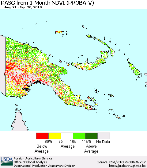 Papua New Guinea PASG from 1-Month NDVI (PROBA-V) Thematic Map For 9/11/2018 - 9/20/2018